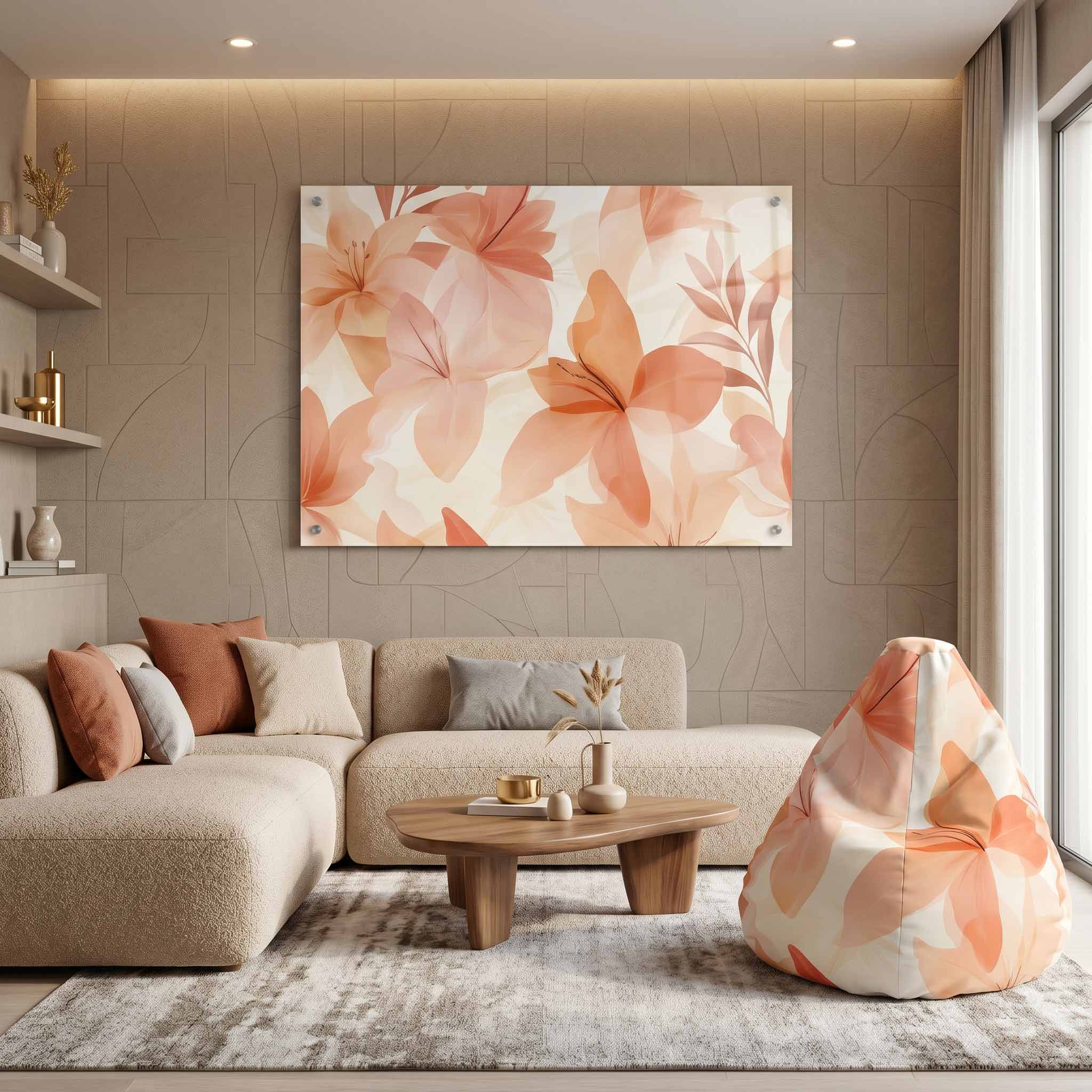 Визия на хол с барбарон, стъклена картина и тапет от J Point Home