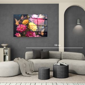 Стъклена картина Colorful Flowers за хол, спалня или коридор от J Point Home
