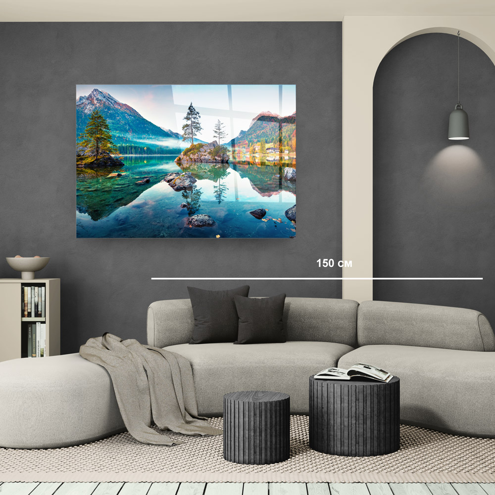 Стъклена картина Mountain Lake 2 за хол, спалня или коридор от J Point Home