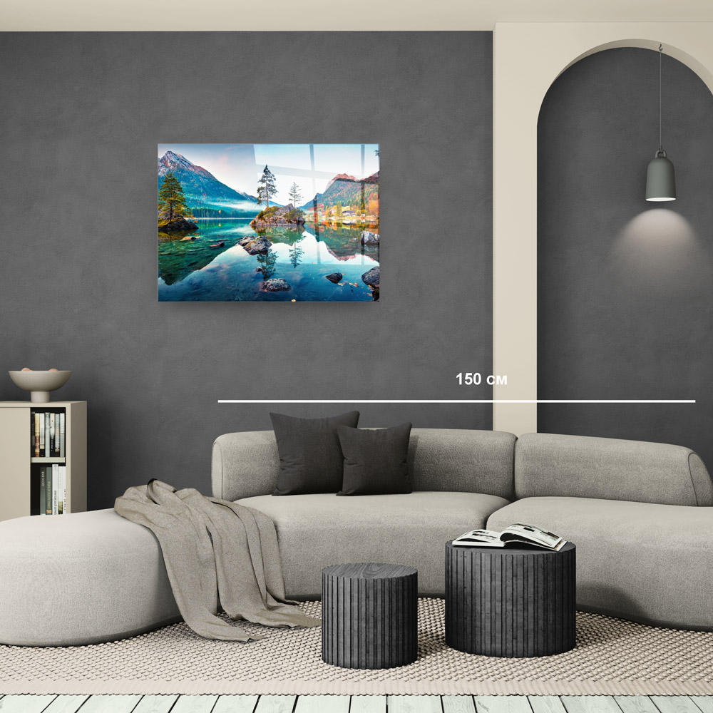 Стъклена картина Mountain Lake 2 за хол, спалня или коридор от J Point Home