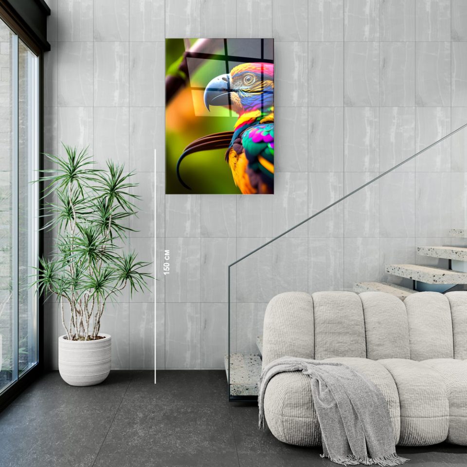 Стъклена картина Parrot за хол, спалня или коридор от J Point Home