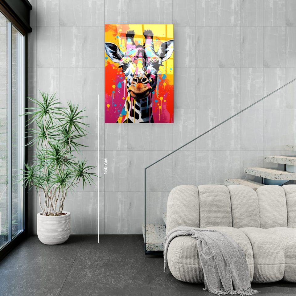 Стъклена картина Pop Giraffe за хол, спалня или коридор от J Point Home