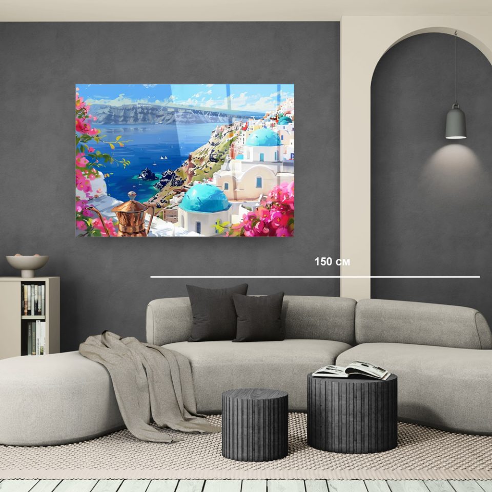 Стъклена картина Santorini за хол, спалня или коридор от J Point Home