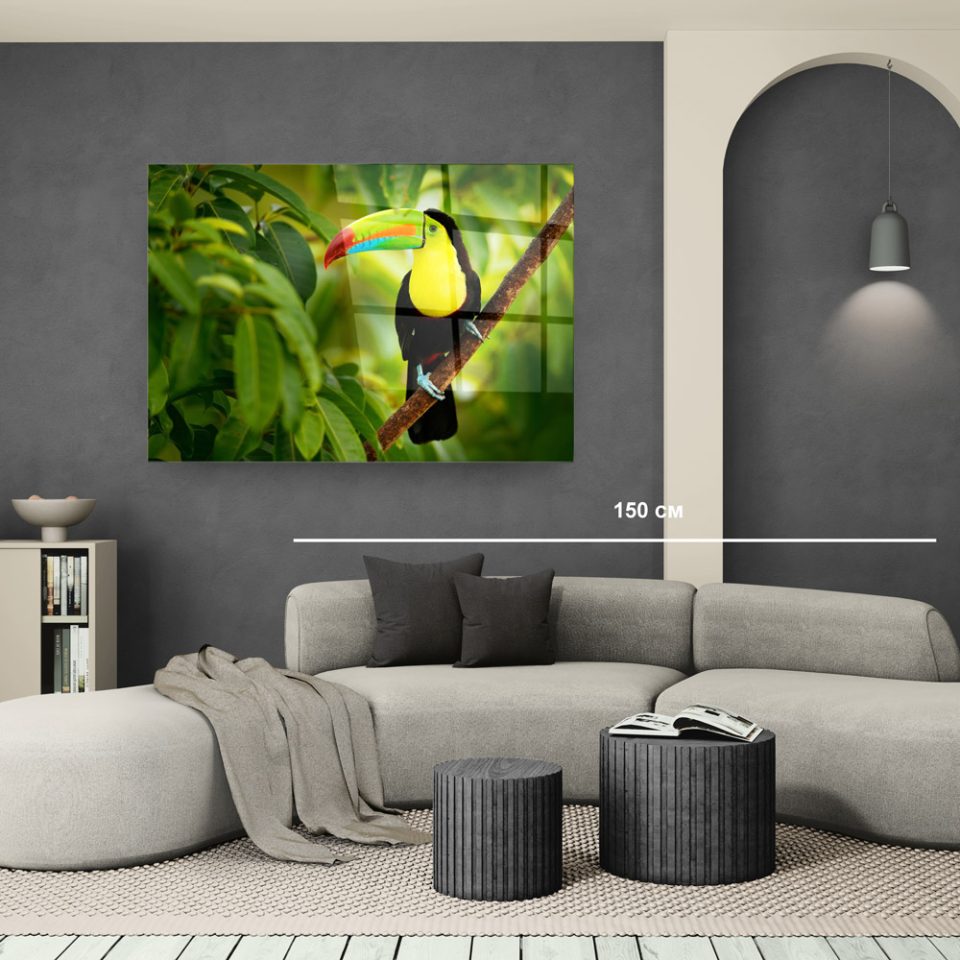 Стъклена картина Toucan за хол, спалня или коридор от J Point Home